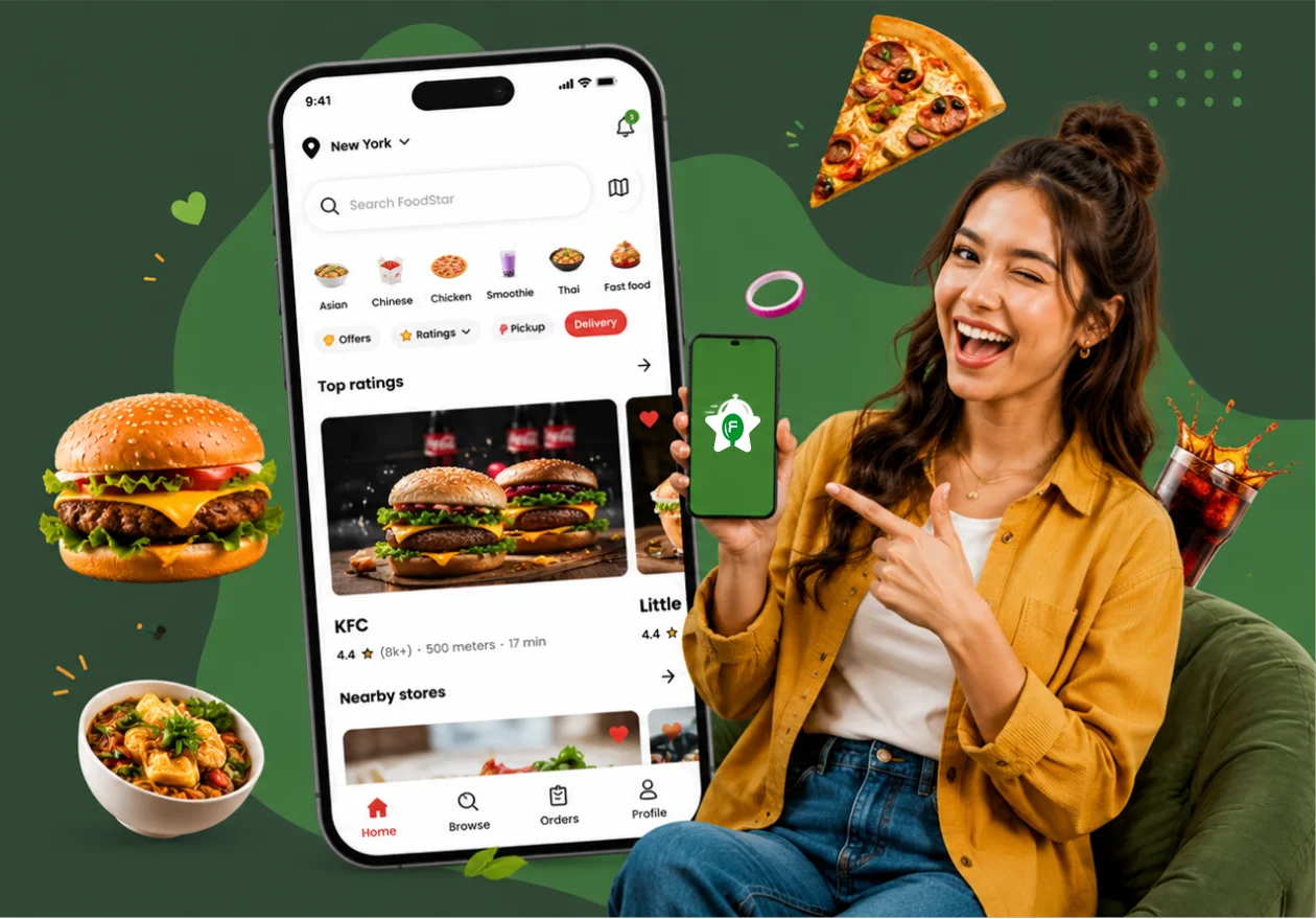 Illustration of a food delivery platform dashboard